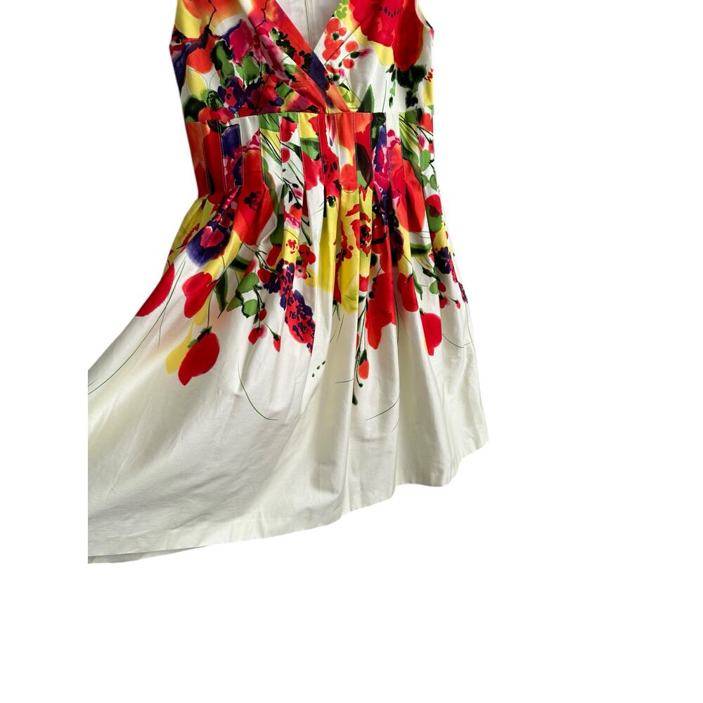 Eliza J Sleeveless V Neck  Floral Romantic Pockets Fit Flare Cotton Dress Size 2 - Picture 4 of 8